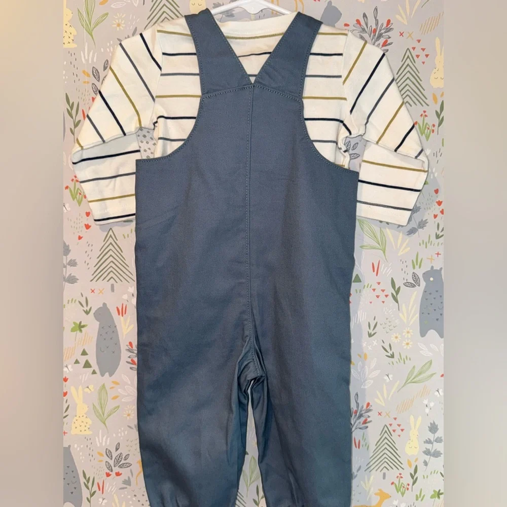 Carter’s 2 Piece Teddy Bear Overalls and Striped Shirt Set 6-9 Months - Picture 2 of 7